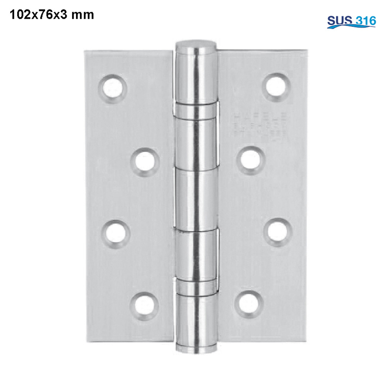 Bản lề lá 102x76x3mm-2 vòng bi kèm vít cho cửa thép Inox 316 Hafele - 926.20.111