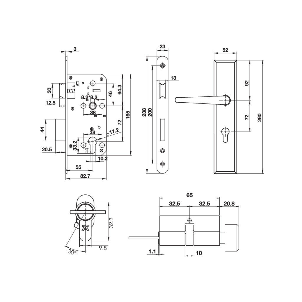 Bộ tay nắm Hafele đế dài kiểu Oval (tay nắm - thân khóa - ruột) - 499.62.503 - Ảnh 2