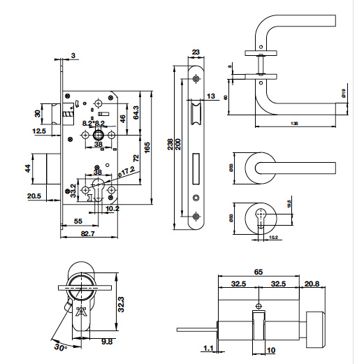 Bộ tay nắm Hafele nắp chụp tròn kiểu G1, cửa đi - 499.62.505 - Ảnh 2