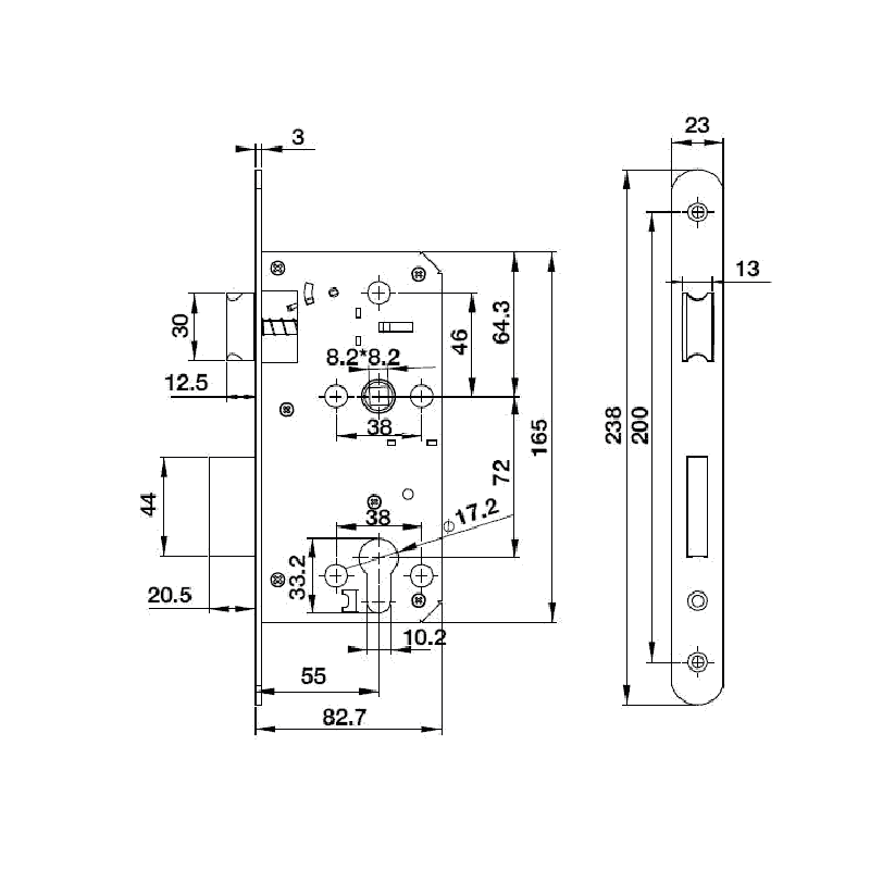 Thân Khóa Lưỡi Gà Chốt Chết C/C 72mm Hafele - 489.10.560 - Ảnh 2