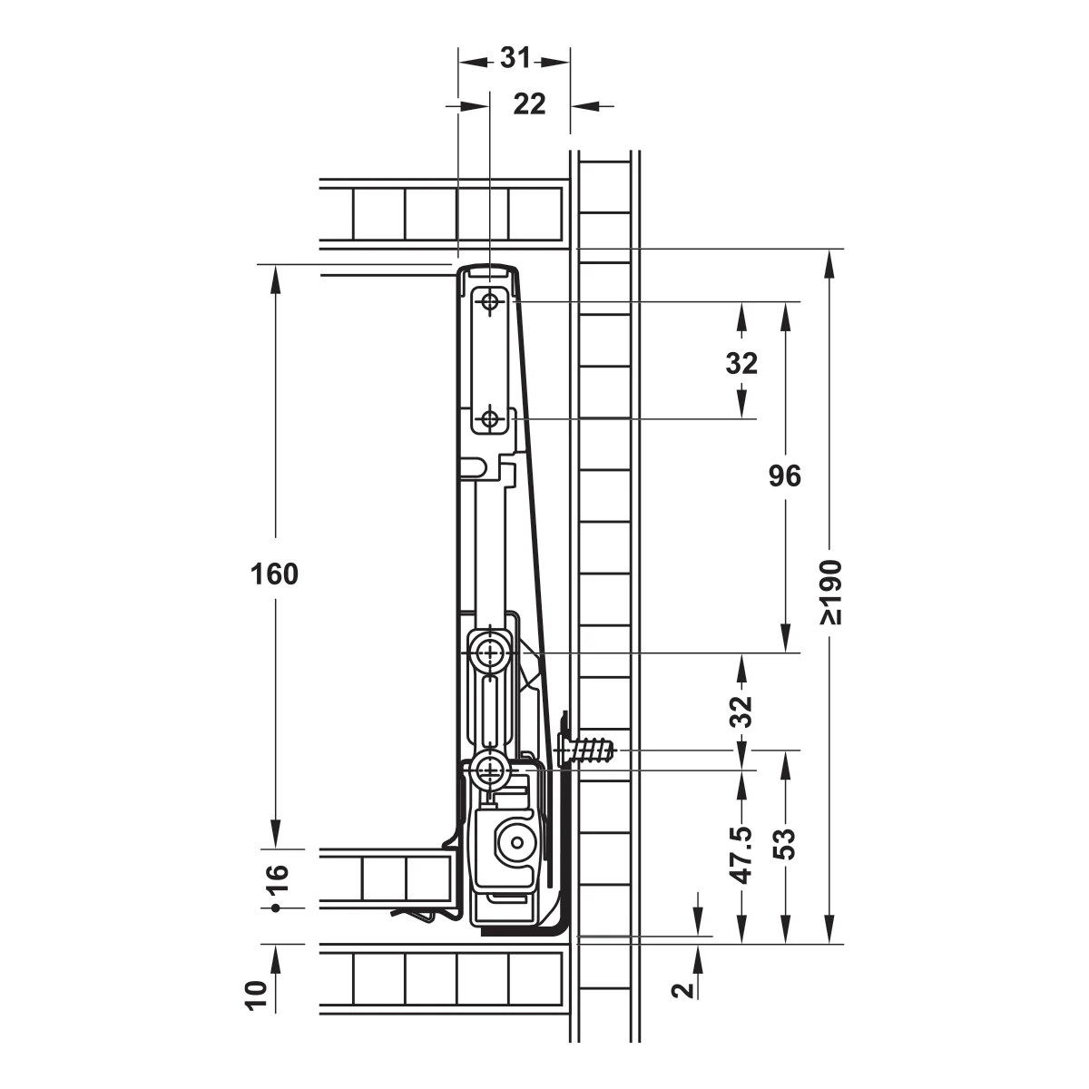 Ray hộp Hafele Matrix Box P Plus, chiều cao thành hộc 180 mm, 70kg, màu xám - 513.67.325 - Ảnh 4